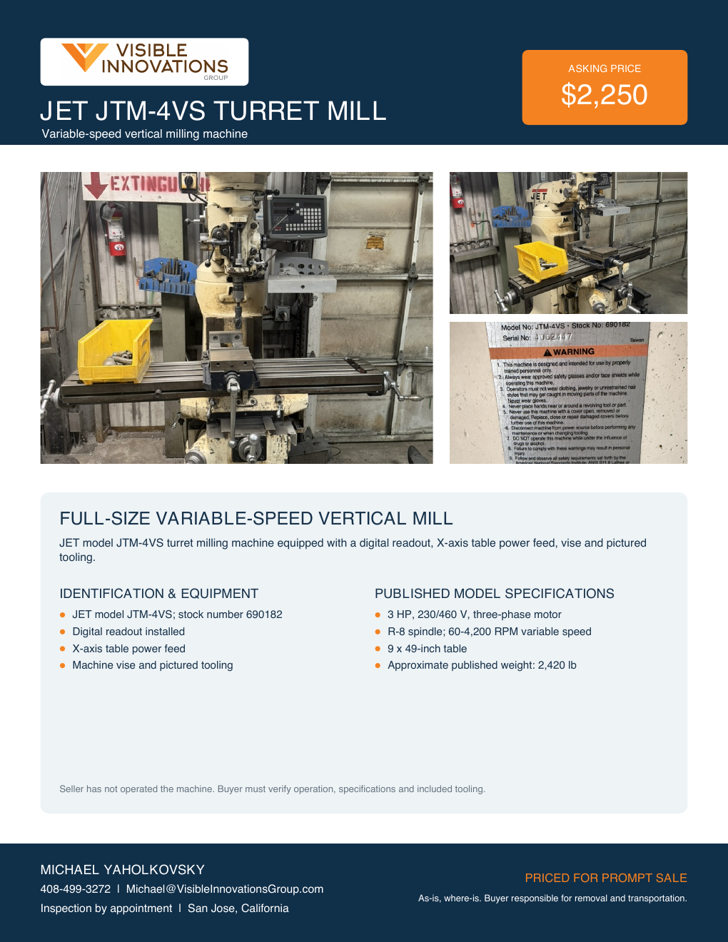 Preview of the JET JTM-4VS mill sales flyer